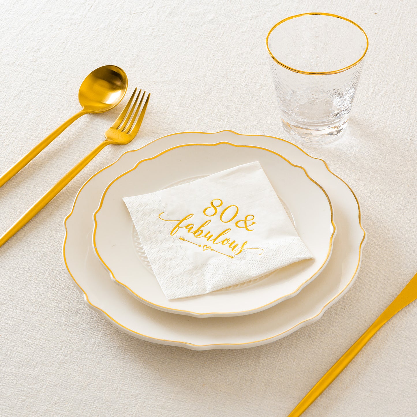 Crisky 80 and Fabulous Cocktail Napkins Gold for Women 80th Birthday Decorations, 80th Birthday Bevergae Dessert Cake Table Supplies, 50Pcs, 3-Ply