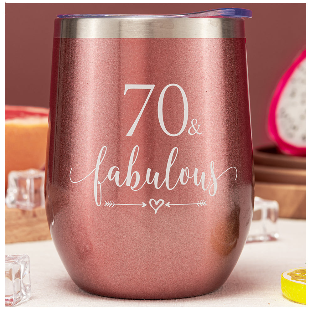 Crisky Rose Gold 70 & Fabulous Wine Tumbler for Women 70th Birthday Gi
