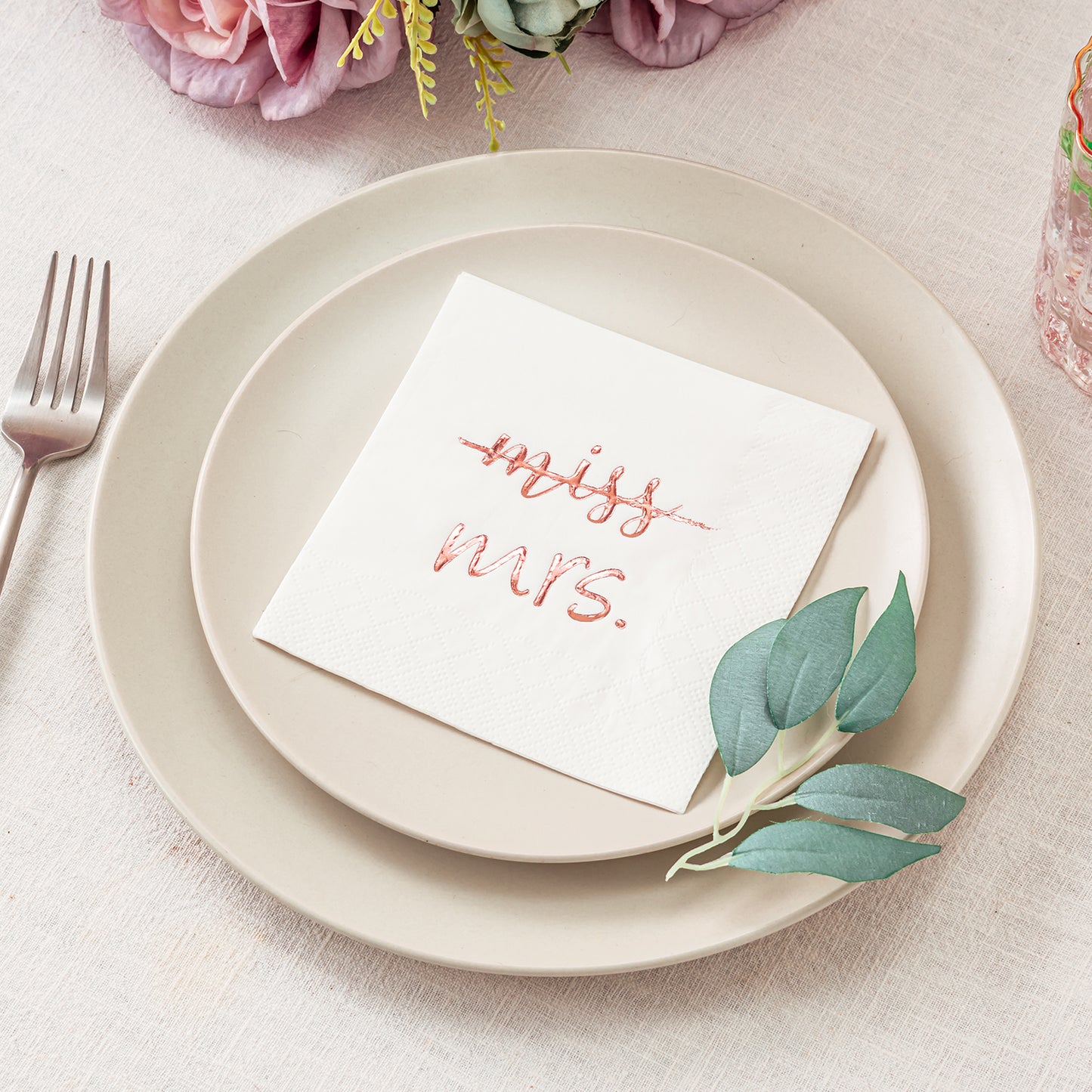Crisky Rose Gold Miss to Mrs Cocktail Napkins for Bridal Shower Engagement Bachelorette Party Dessert Beverage Table Party Supplies, Disposable Napkins, 3 Ply, 50 count