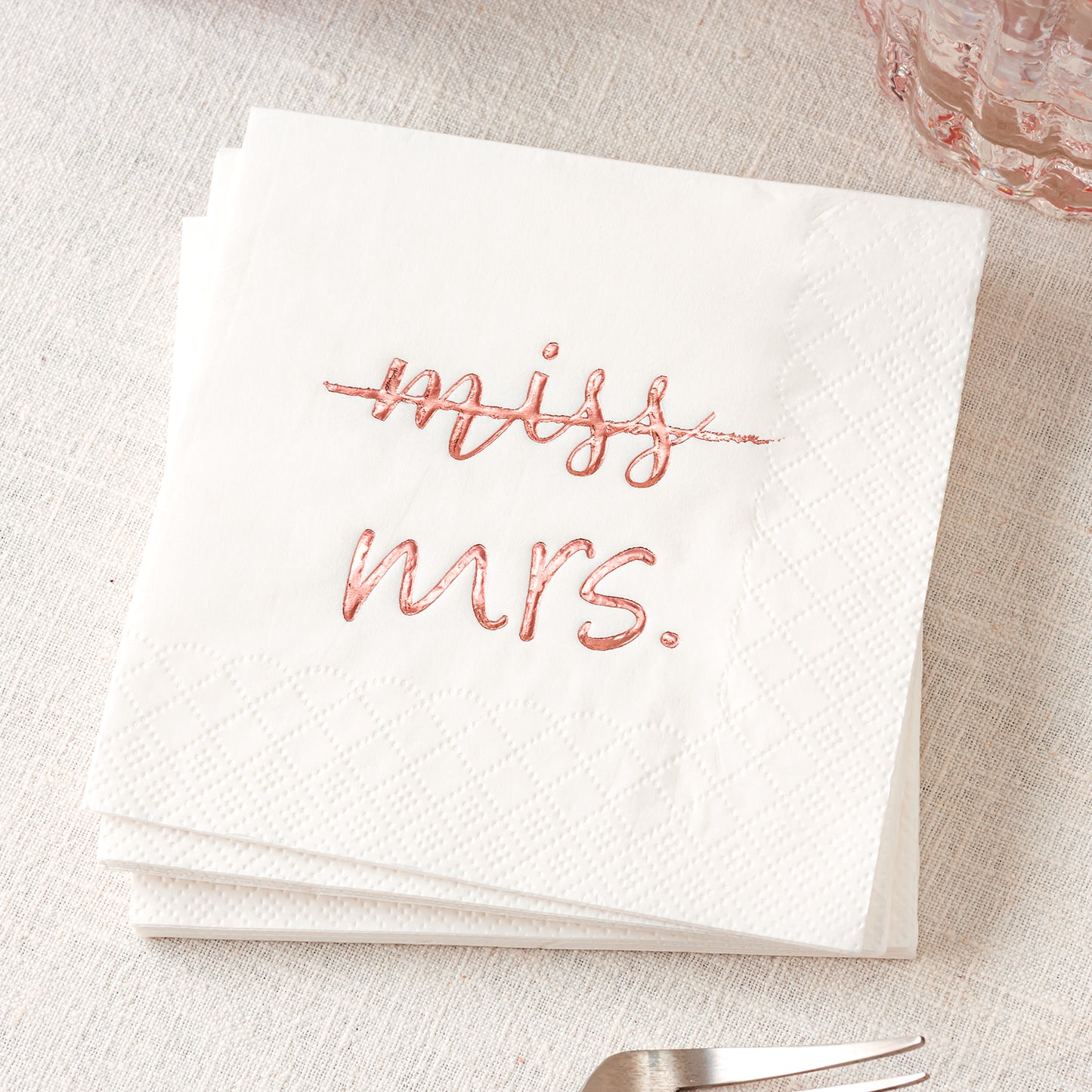 Crisky Rose Gold Miss to Mrs Cocktail Napkins for Bridal Shower Engagement Bachelorette Party Dessert Beverage Table Party Supplies, Disposable Napkins, 3 Ply, 50 count