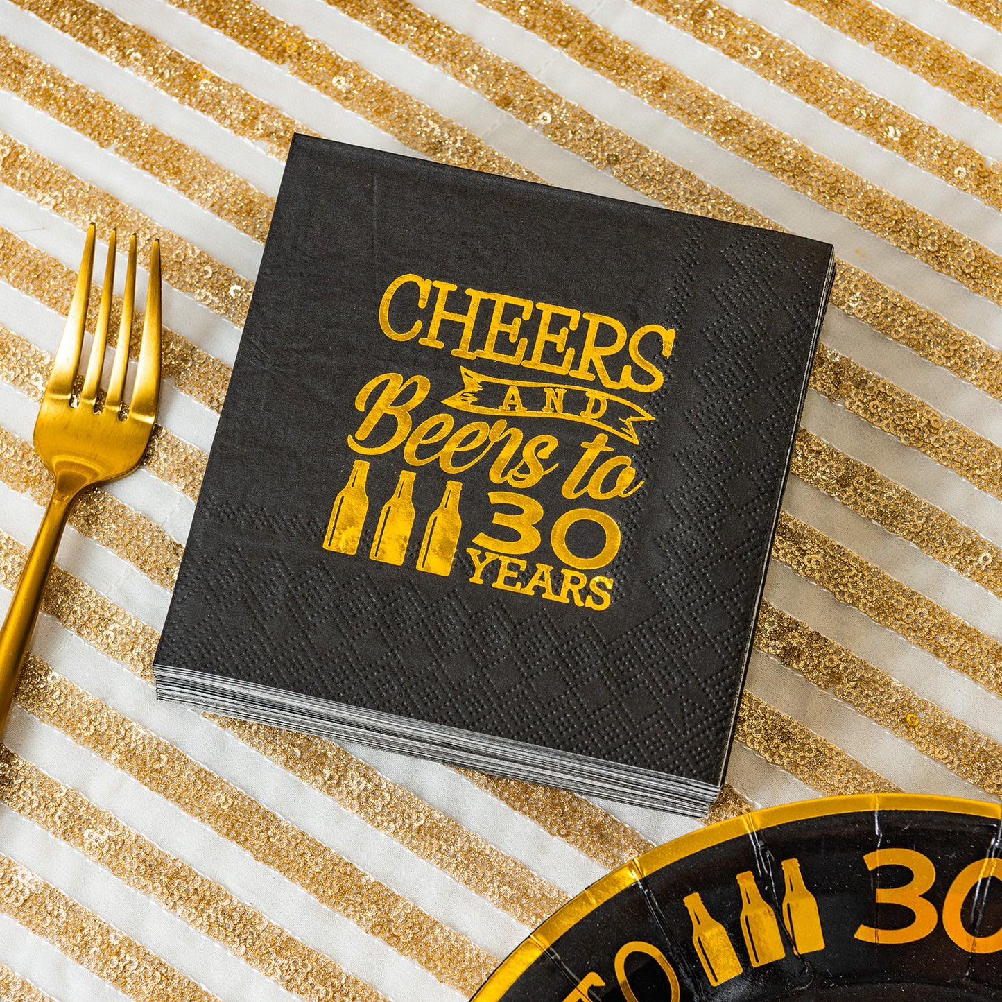 Crisky 30th Birthday Cocktail Napkins Black and Gold, Beverages Napkins for 30th Birthday Anniversary Decorations Cheers to 30 Years, 50 PCS, 3-Ply