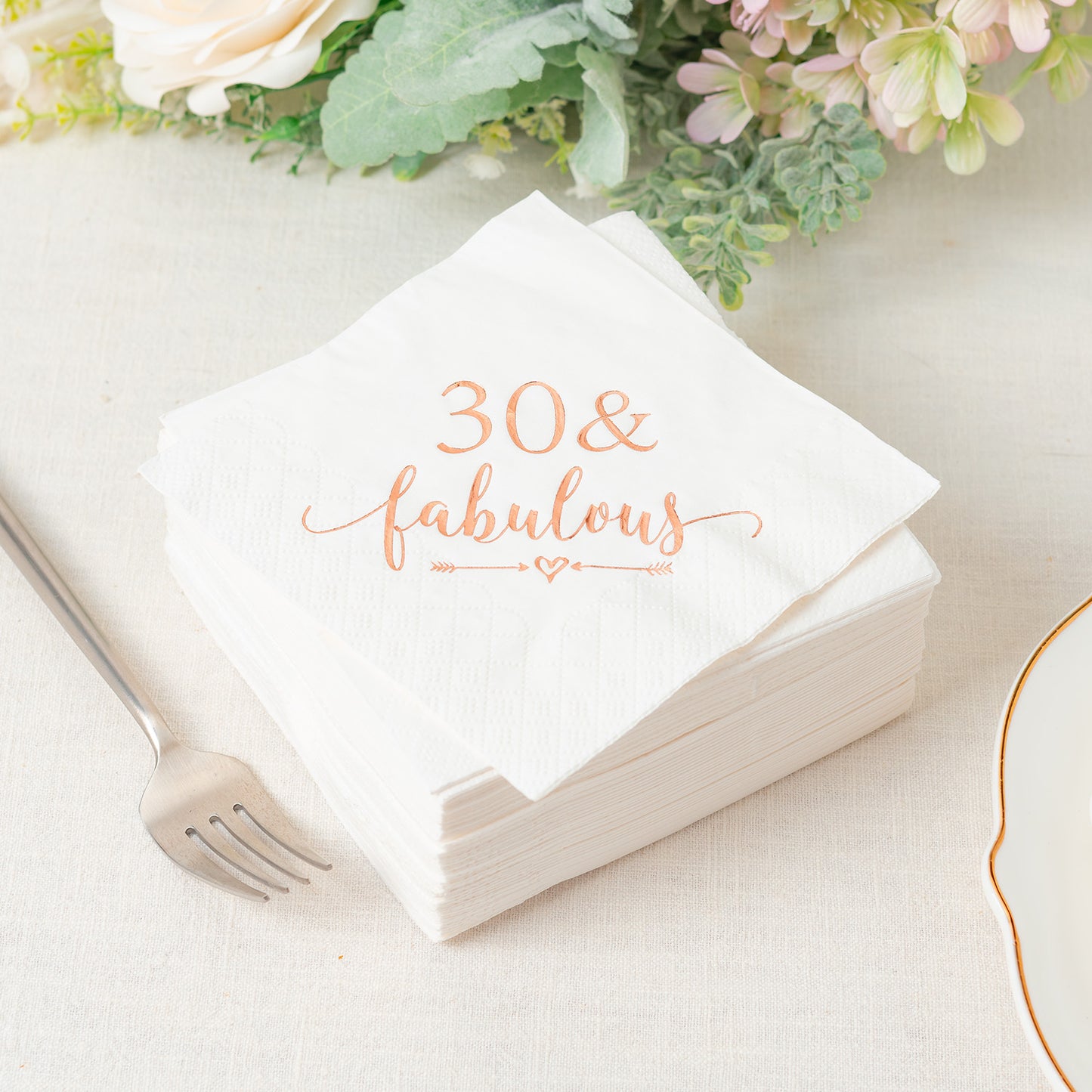 Crisky 30 and Fabulous Cocktail Napkins Rose Gold for Women 30th Birthday Decorations, 30th Birthday Bevergae Dessert Table Supplies, 50Pcs, 3-Ply
