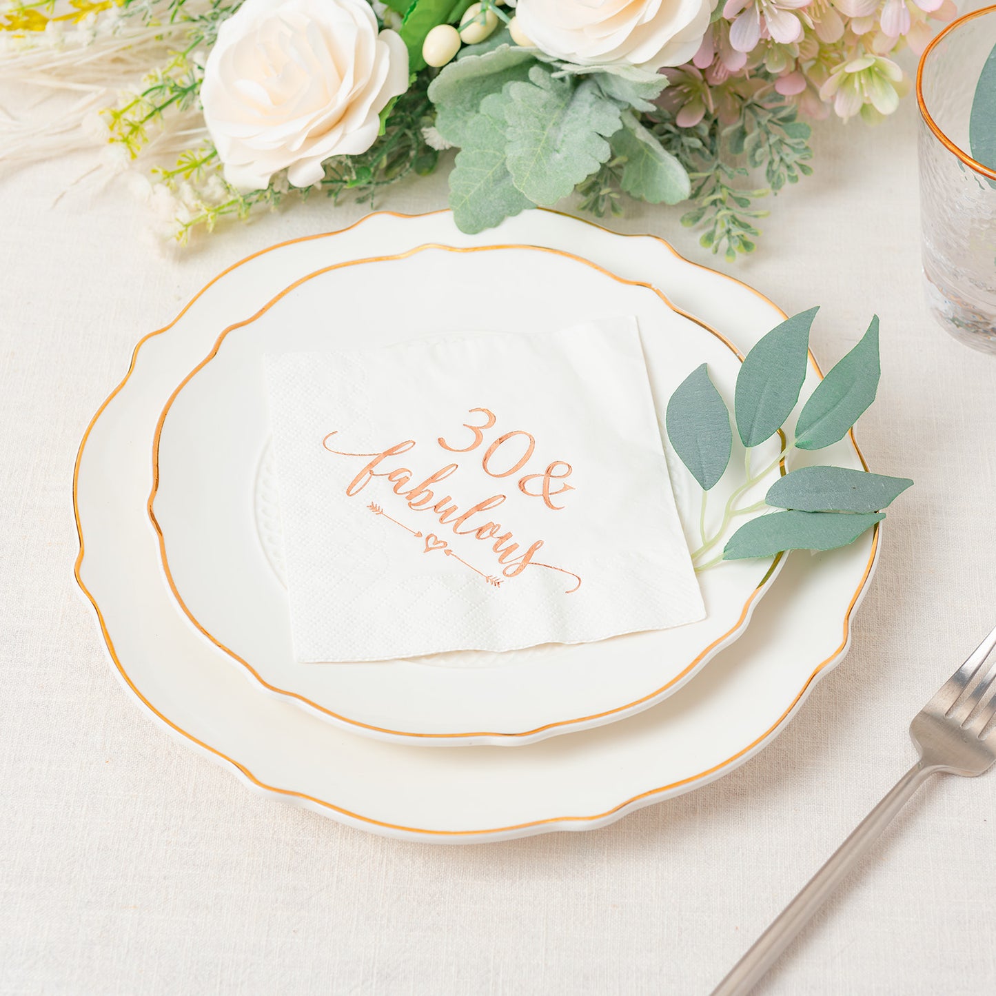 Crisky 30 and Fabulous Cocktail Napkins Rose Gold for Women 30th Birthday Decorations, 30th Birthday Bevergae Dessert Table Supplies, 50Pcs, 3-Ply