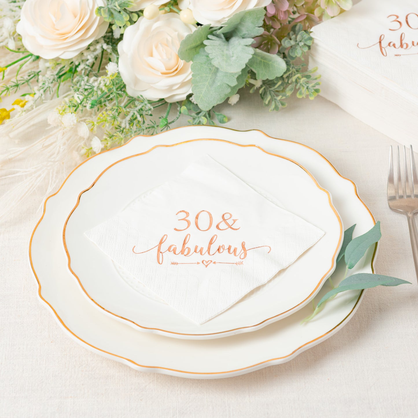 Crisky 30 and Fabulous Cocktail Napkins Rose Gold for Women 30th Birthday Decorations, 30th Birthday Bevergae Dessert Table Supplies, 50Pcs, 3-Ply