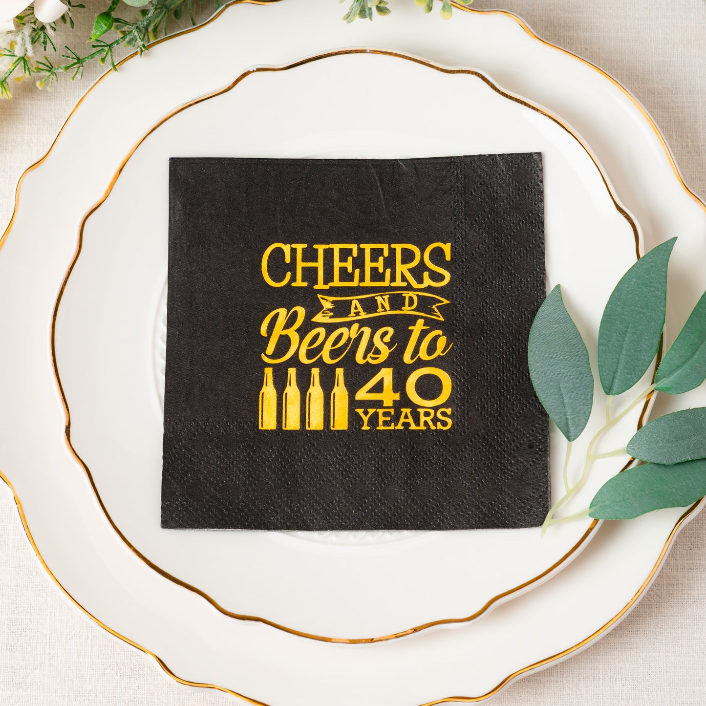 Crisky 40th Birthday Cocktail Napkins Black and Gold, Beverages Napkins for 40th Birthday Anniversary Decorations Cheers to 40 Years, 50 PCS, 3-Ply