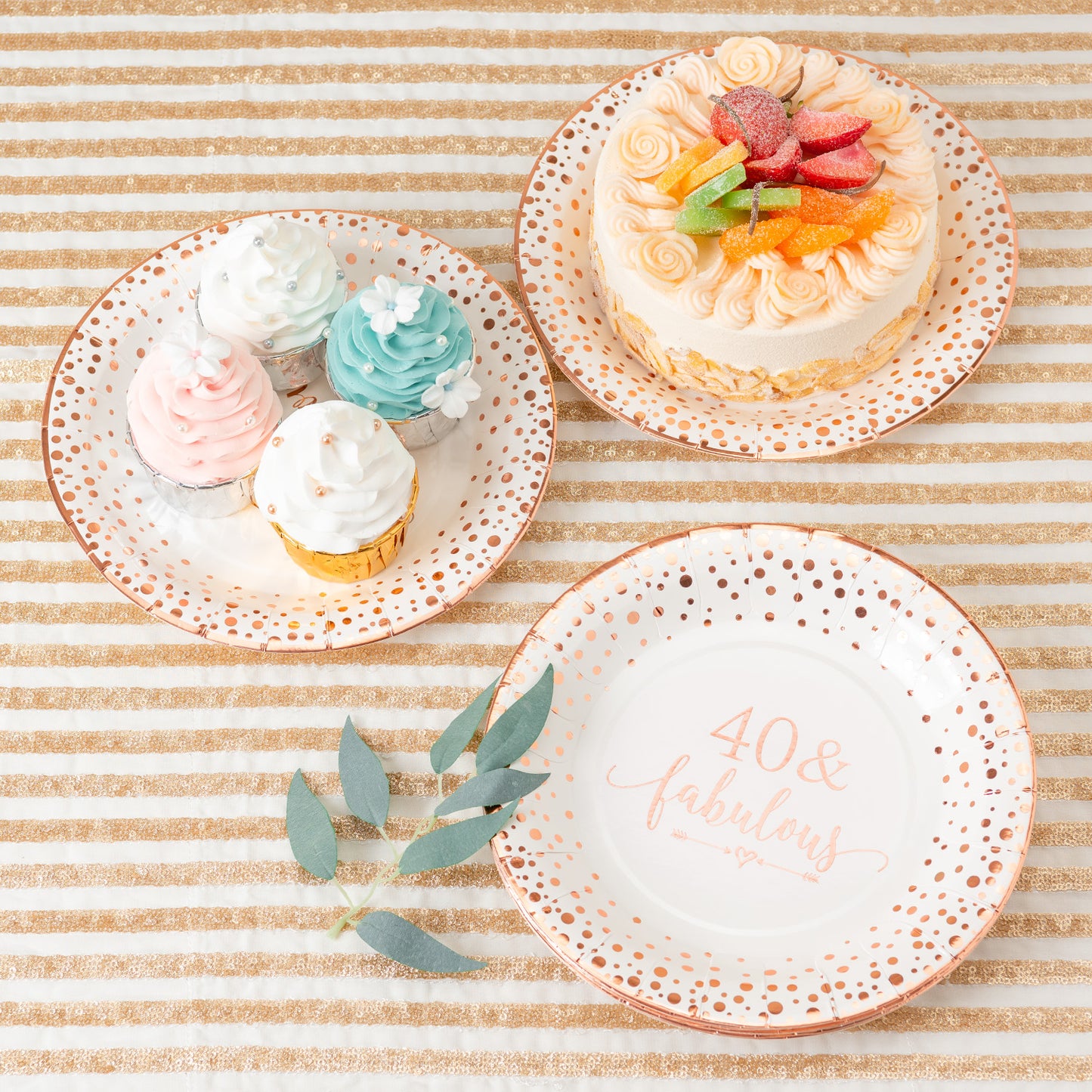 Crisky 40 Fabulous Disposable Plates for Women 40th Birthday Decorations Rose Gold Dessert, Buffet, Cake, Lunch, Dinner Disposable Plates 40th Birthday Party Table Supples, 50 Count, 9 inches