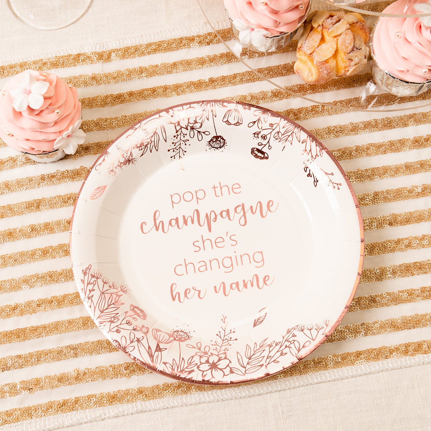 Crisky Bridal Shower Disposable Plates Rose Gold Engagement Bachelorette Party Decorations Dessert, Buffet, Cake, Lunch, Dinner Disposable Plates Miss to Mrs Party Table Supples, 50 Count, 9 inches