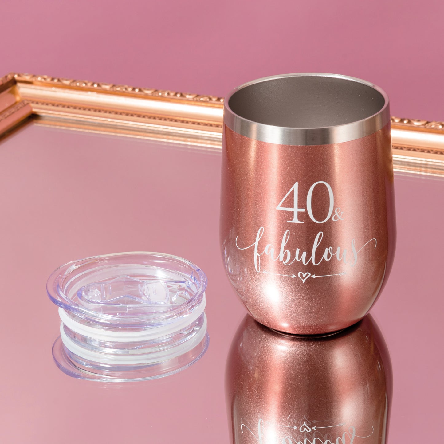 Crisky Rose Gold 40 & Fabulous Wine Tumbler for Women 40th Birthday Gifts for Women, Wife, Mom, Sister, Aunt, Friends, Coworker Her, Vacuum Insulated Coffee Cup,12oz with Box, Lid, Straw