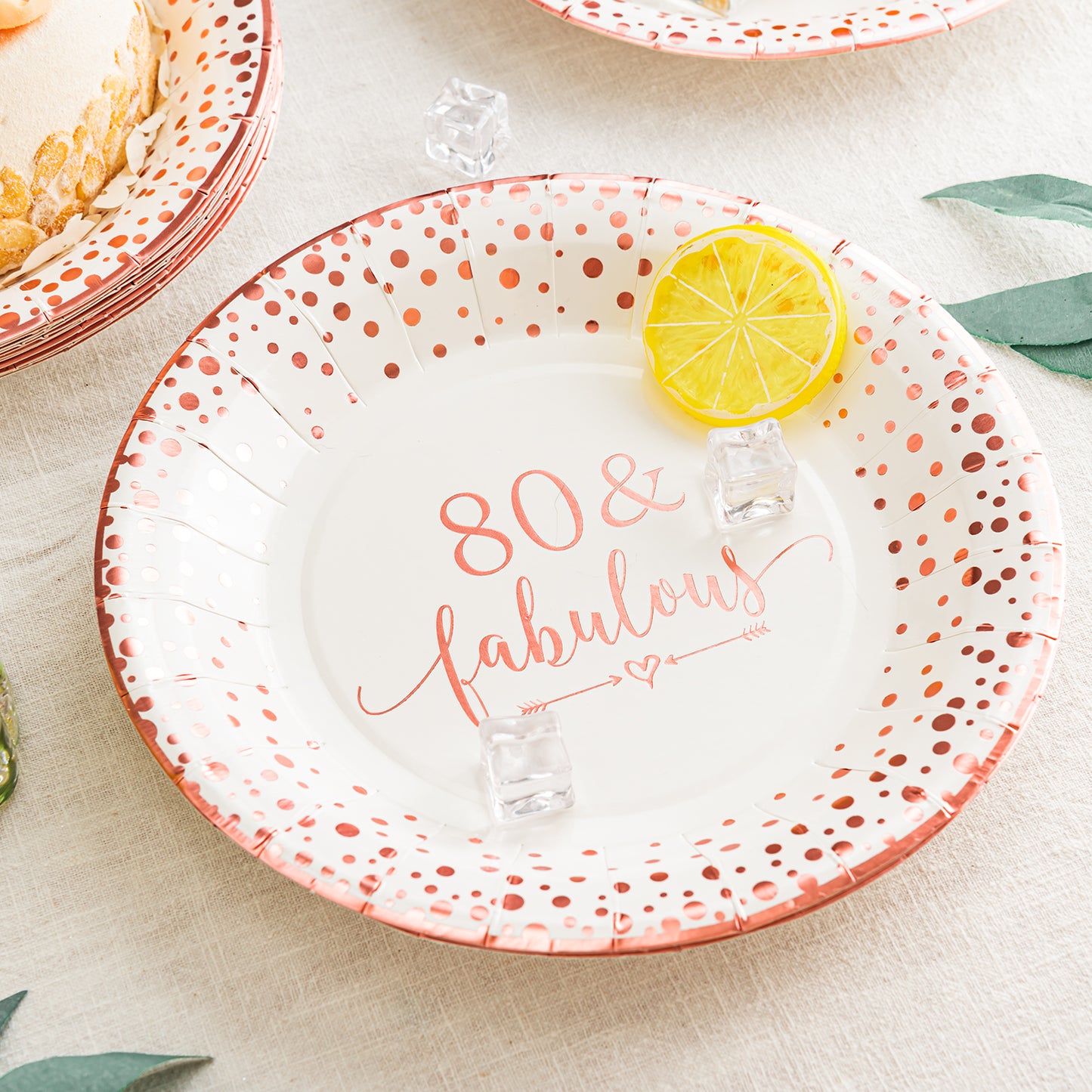 Crisky 80 Fabulous Disposable Plates for Women 80th Birthday Decorations Rose Gold Dessert, Buffet, Cake, Lunch, Dinner Disposable Plates 80th Birthday Party Table Supples, 50 Count, 9 inches