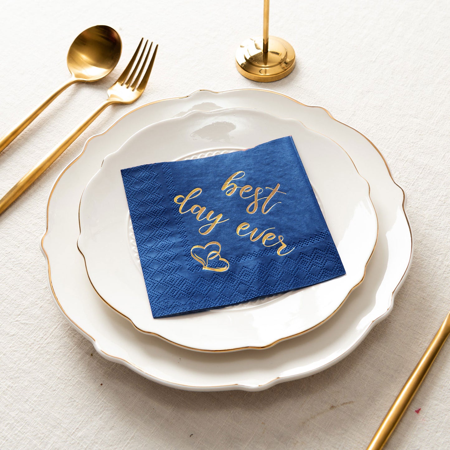 Crisky Wedding Cocktail Napkins Navy Blue Gold Best Day Ever Napkins for Wedding Dessert Beverage Table Decorations Wedding Party Supplies 100 Pcs, 3-ply