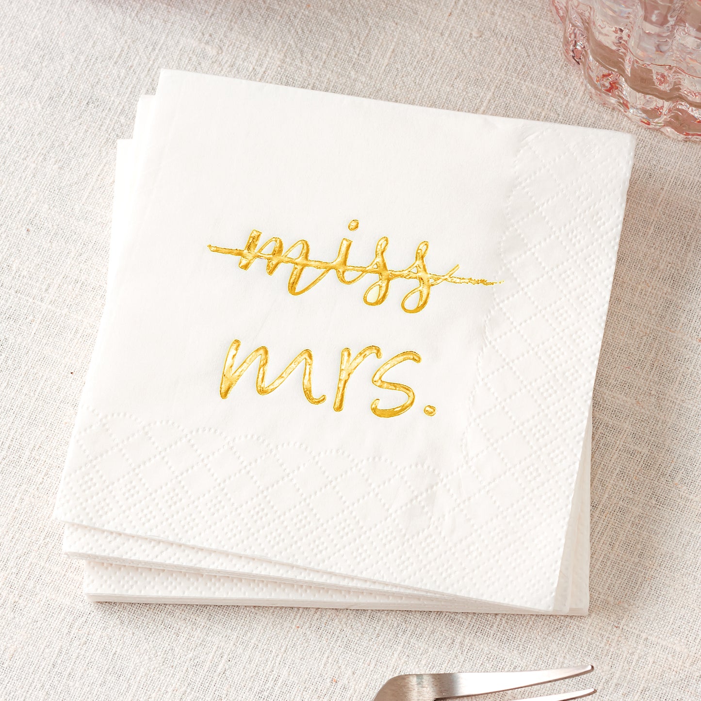 Crisky Gold Foil Miss to Mrs Cocktail Napkins for Bridal Shower Engagement Bachelorette Party Dessert Beverage Table Party Supplies, Disposable Napkins, 3 Ply, 50 count