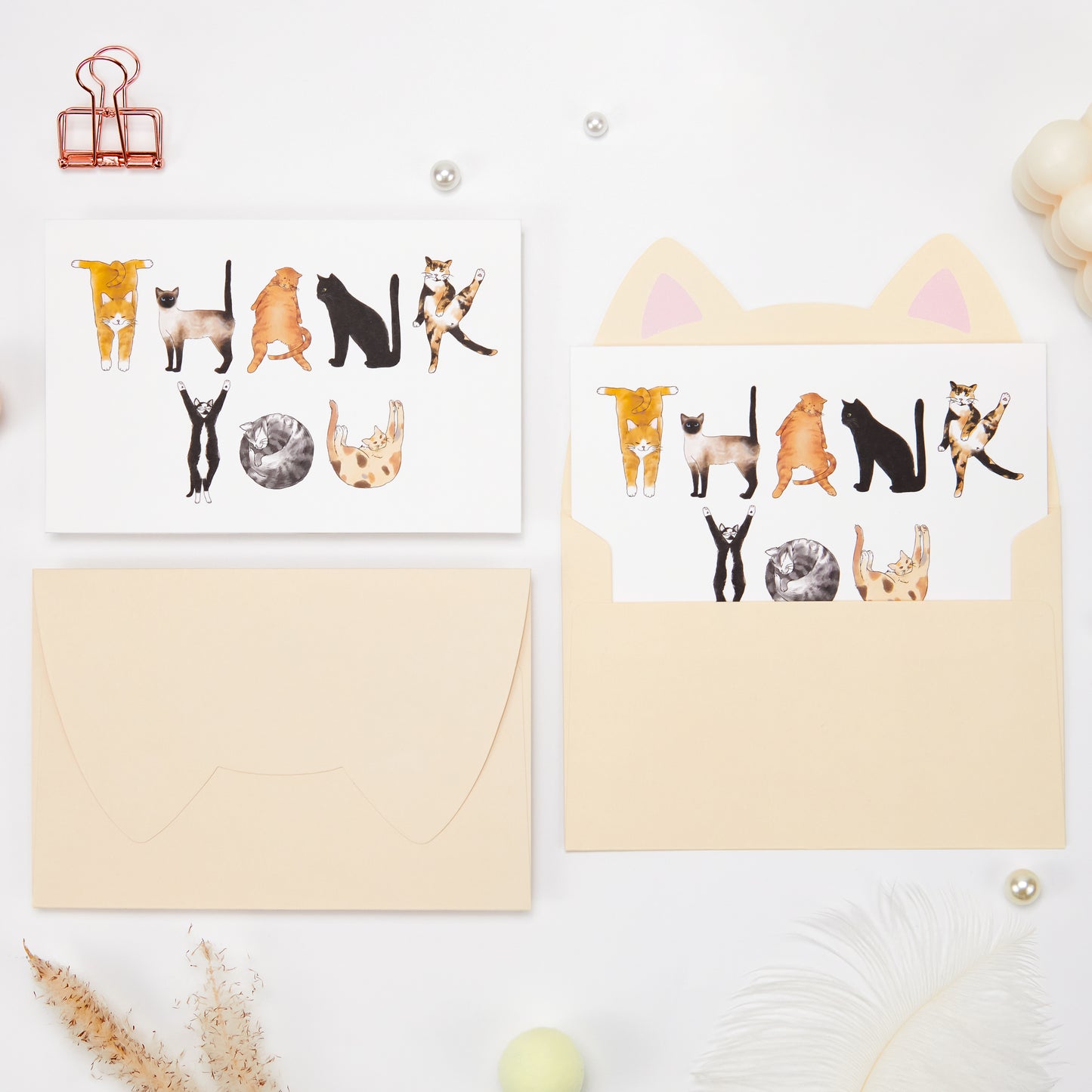 Crisky 25PCS Funny Cat Thank You Cards Cut Adorable Alphabet Kitty Cats Notes Bulk with Envelopes and Stickers for Him or Her Suit All Occasion