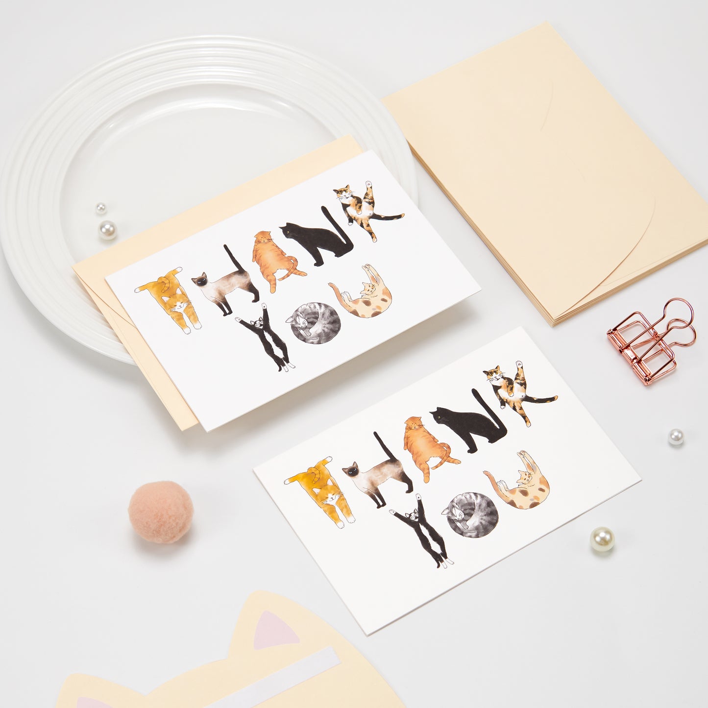 Crisky 25PCS Funny Cat Thank You Cards Cut Adorable Alphabet Kitty Cats Notes Bulk with Envelopes and Stickers for Him or Her Suit All Occasion