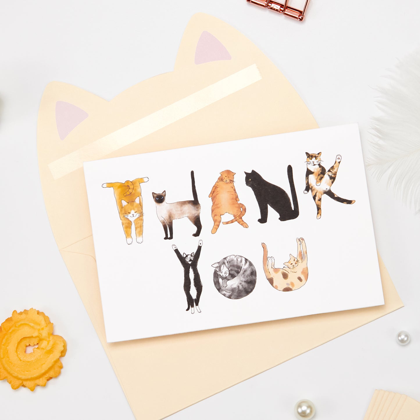 Crisky 25PCS Funny Cat Thank You Cards Cut Adorable Alphabet Kitty Cats Notes Bulk with Envelopes and Stickers for Him or Her Suit All Occasion