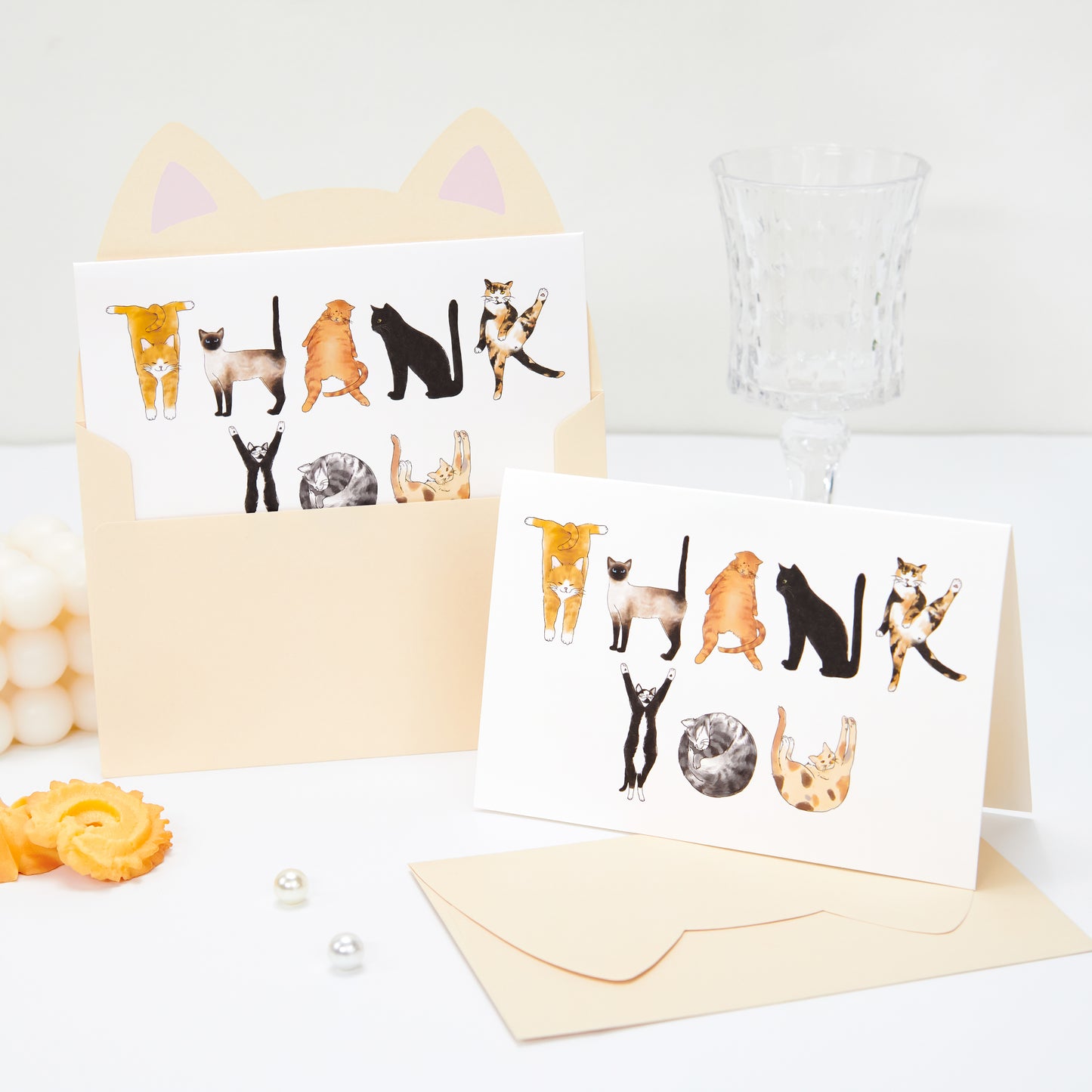 Crisky 25PCS Funny Cat Thank You Cards Cut Adorable Alphabet Kitty Cats Notes Bulk with Envelopes and Stickers for Him or Her Suit All Occasion