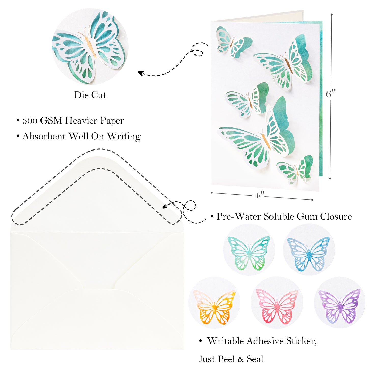 Crisky 25PCS 5 Ast Laser Die-cut Watercolor Butterflies Thank You Cards with Envelopes & Stickers Greeting Cards Bulk for Birthday, Baby Shower,Bridal Shower, Wedding, Graduation