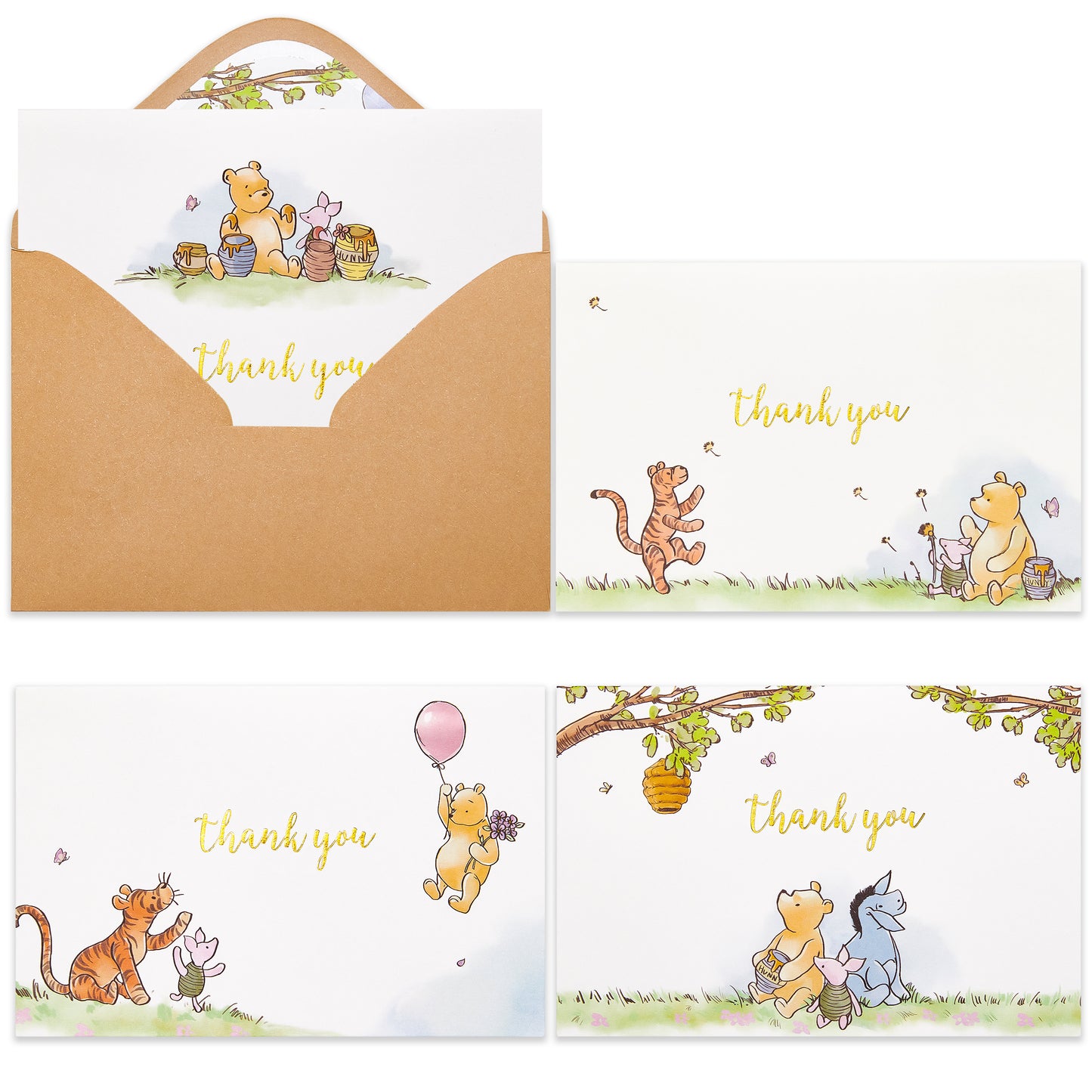 Crisky 50 Pack Winnie the Pooh Thank You Cards Blank Inside with Envelopes and Stickers for Birthdays, Baby Showers, Friendsgiving