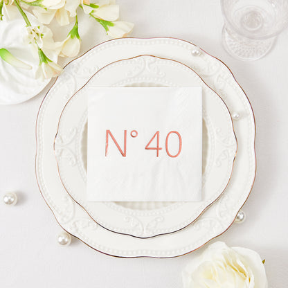 Crisky 50 Pcs N40 Rose Gold Foil Cocktail Happy 40th Birthday Disposable Paper Napkins for 40th Birthday Party Decoration, 3-Ply