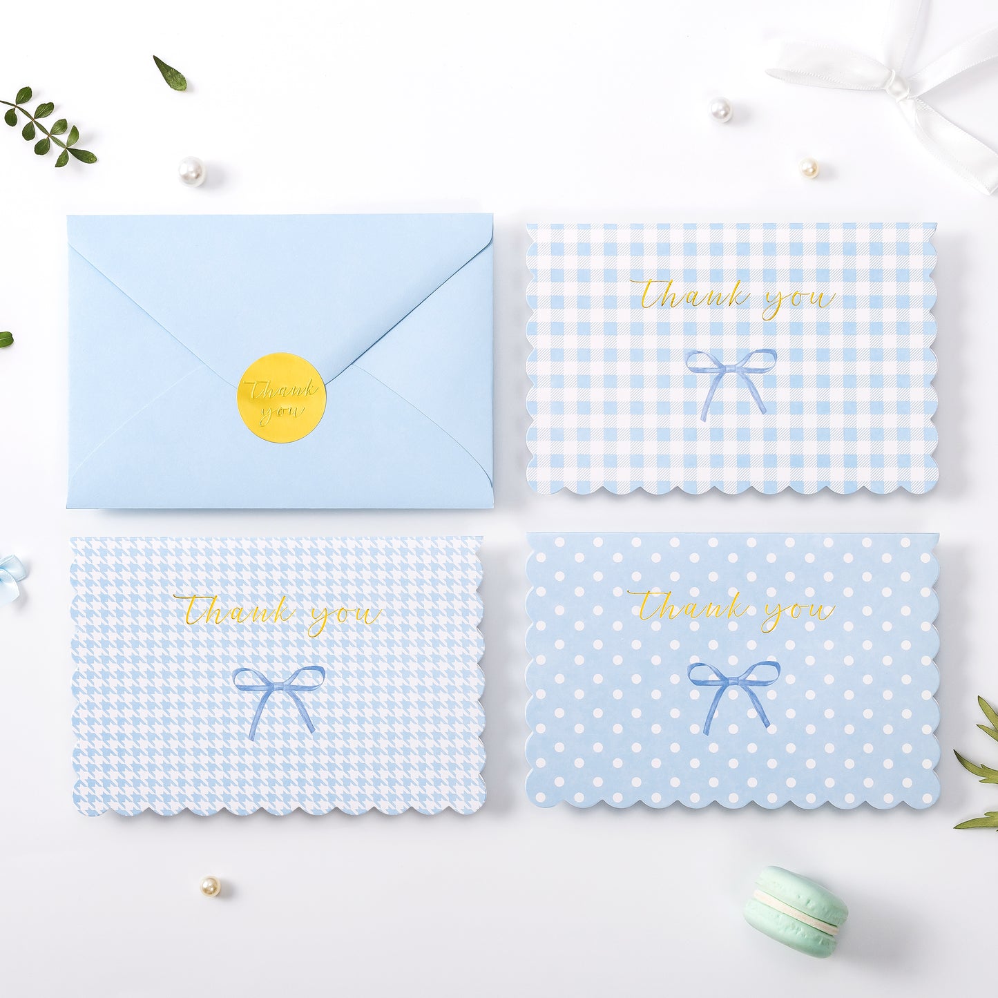 Crisky Thank You Cards with Envelopes,50 Pack Blue Thank You Cards Bulk Bow Style for Baby Shower, Birthday, Wedding Decoration Party Favors