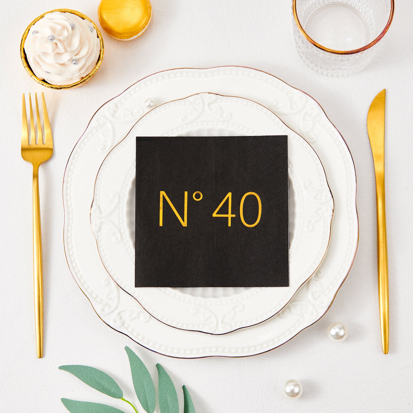 Crisky 50 Pcs N40 Black Gold Foil Cocktail Happy 40th Birthday Disposable Paper Napkins for 40th Birthday Party Decoration, 3-Ply