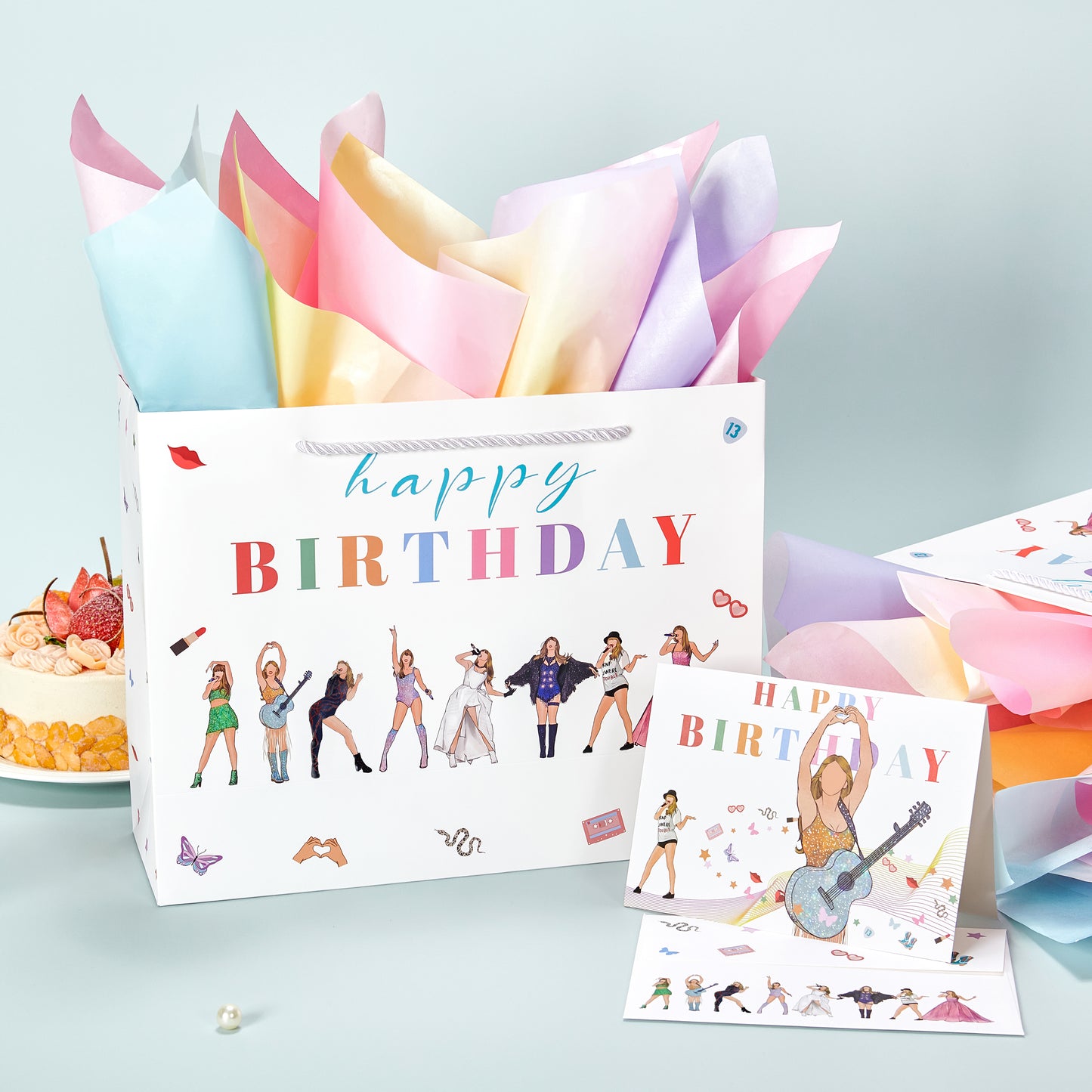 Crisky Large Happy Birthday Gift Bags for Women with Tissue Paper and Card, Music Lovers, Pop Singer Birthday Gift Bag with Handles for Party Decorations Supplies, 13"