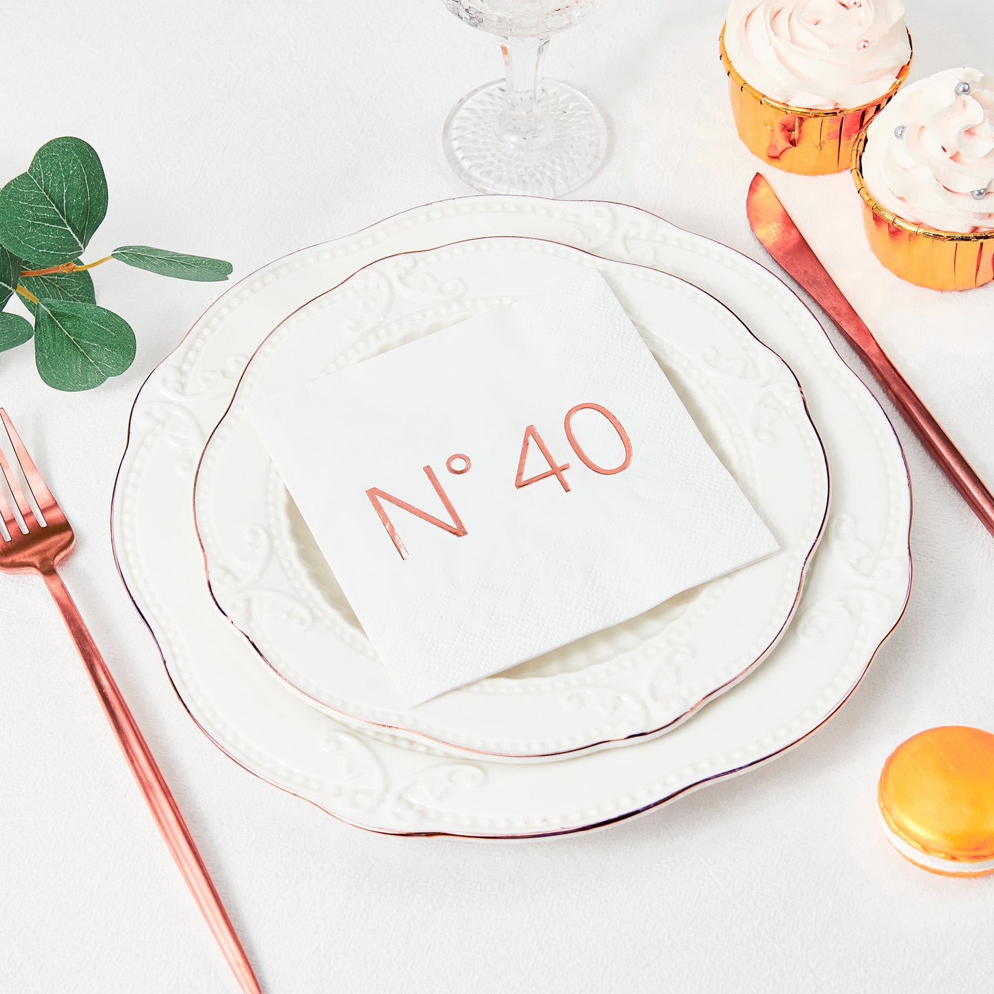 Crisky 50 Pcs N40 Rose Gold Foil Cocktail Happy 40th Birthday Disposable Paper Napkins for 40th Birthday Party Decoration, 3-Ply