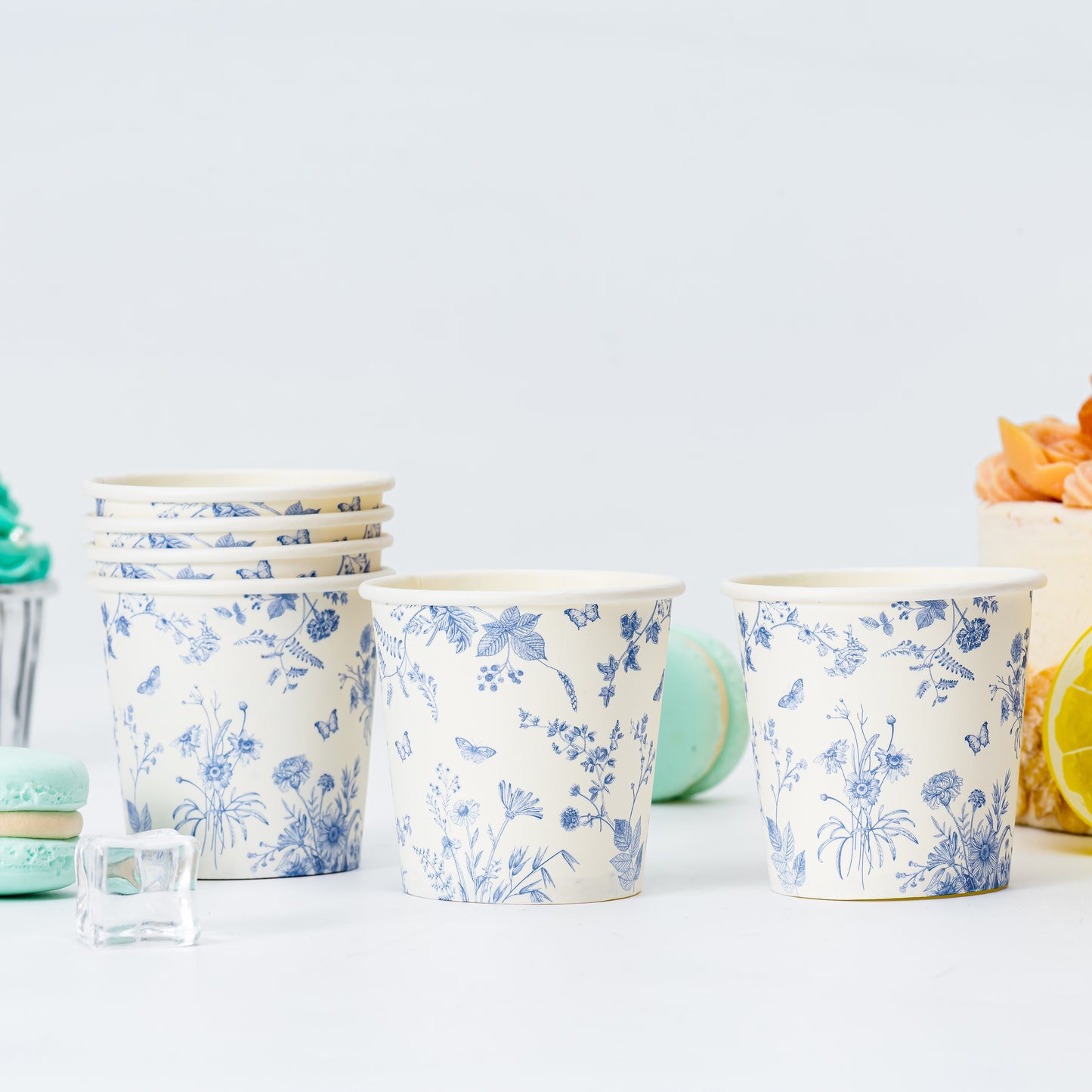Crisky 300 Pack Paper Bathroom Cups 3oz Disposable Elegant Design Blue Floral Small Mouthwash Hot/Cold Beverage Coffee Dessert for Birthday Parties Home-use Picnics Ceremonies