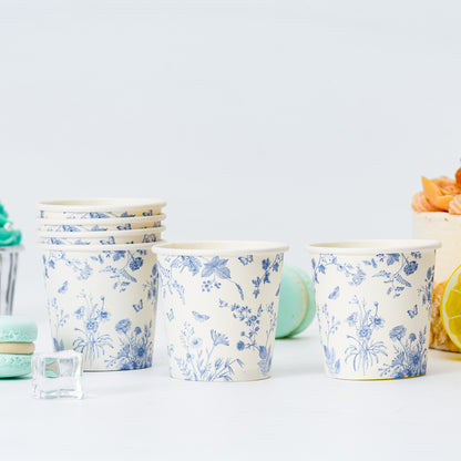 Crisky 300 Pack Paper Bathroom Cups 3oz Disposable Elegant Design Blue Floral Small Mouthwash Hot/Cold Beverage Coffee Dessert for Birthday Parties Home-use Picnics Ceremonies