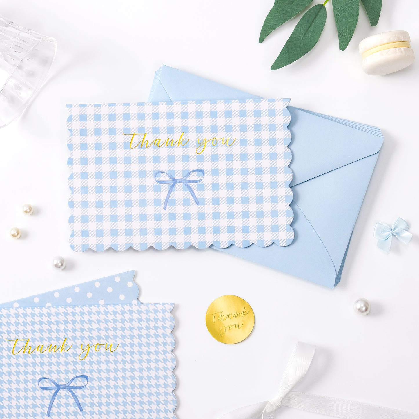 Crisky Thank You Cards with Envelopes,50 Pack Blue Thank You Cards Bulk Bow Style for Baby Shower, Birthday, Wedding Decoration Party Favors