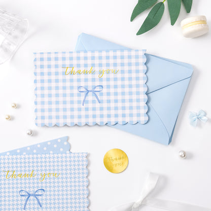 Crisky Thank You Cards with Envelopes,50 Pack Blue Thank You Cards Bulk Bow Style for Baby Shower, Birthday, Wedding Decoration Party Favors