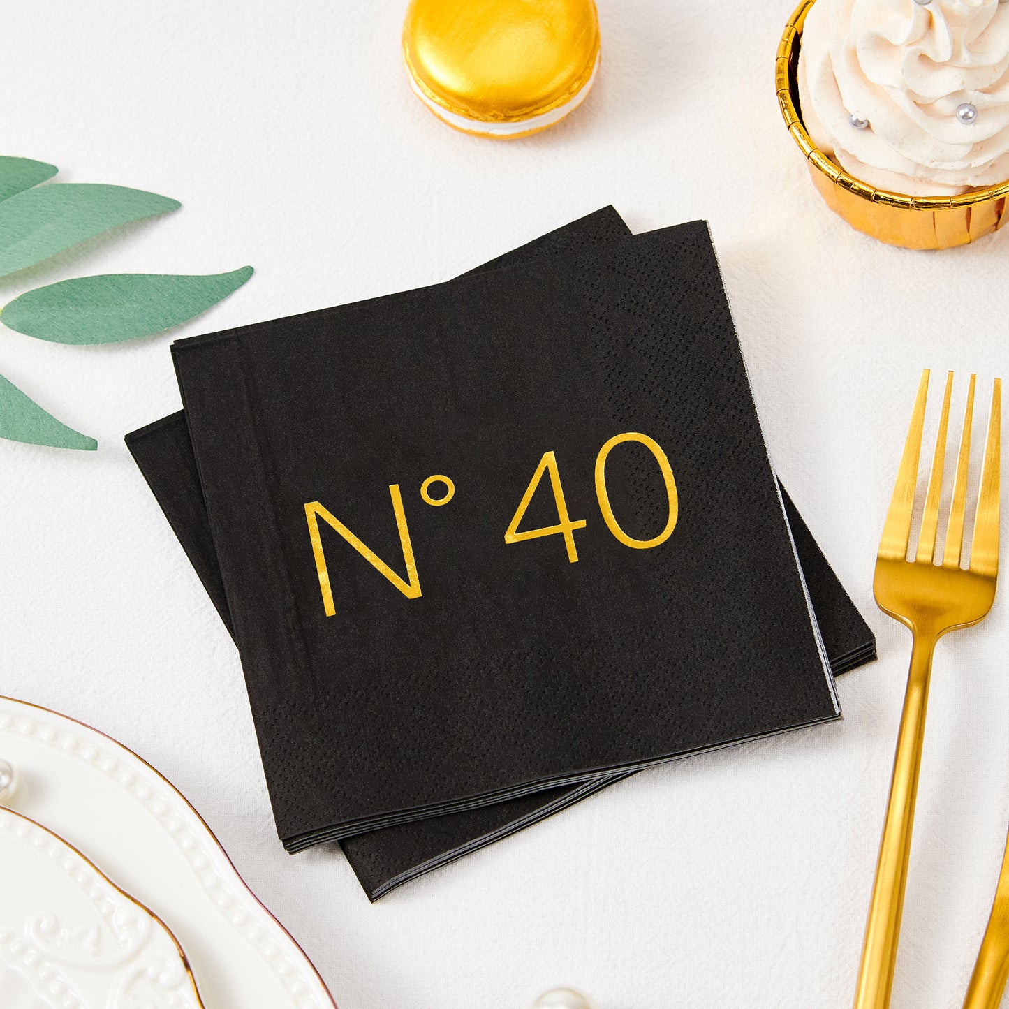 Crisky 50 Pcs N40 Black Gold Foil Cocktail Happy 40th Birthday Disposable Paper Napkins for 40th Birthday Party Decoration, 3-Ply