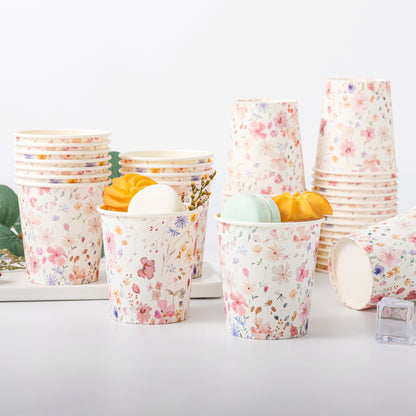 Crisky 5oz Paper Cups Dixie Cup[300 Pack], Disposable Bathroom Cups, Elegant Design Floral Small Mouthwash Cup, Hot/Cold Beverage Coffee, Dessert for Birthday Parties, Home-use, Picnics, Ceremonies
