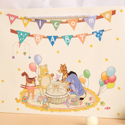 Crisky 13" Large Winnie Gift Bags with Tissue Paper and Greeting Card for Baby Shower Kids Boy and Girl Birthday Parties