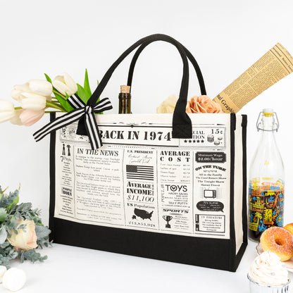 Crisky 50th Birthday Gifts for Women Canvas Tote Bag Vintage 1974 Beach Bag for Wife/Sister/Mom/Aunt/Friends 50th Birthday Gifts,17" x 12" x 7"