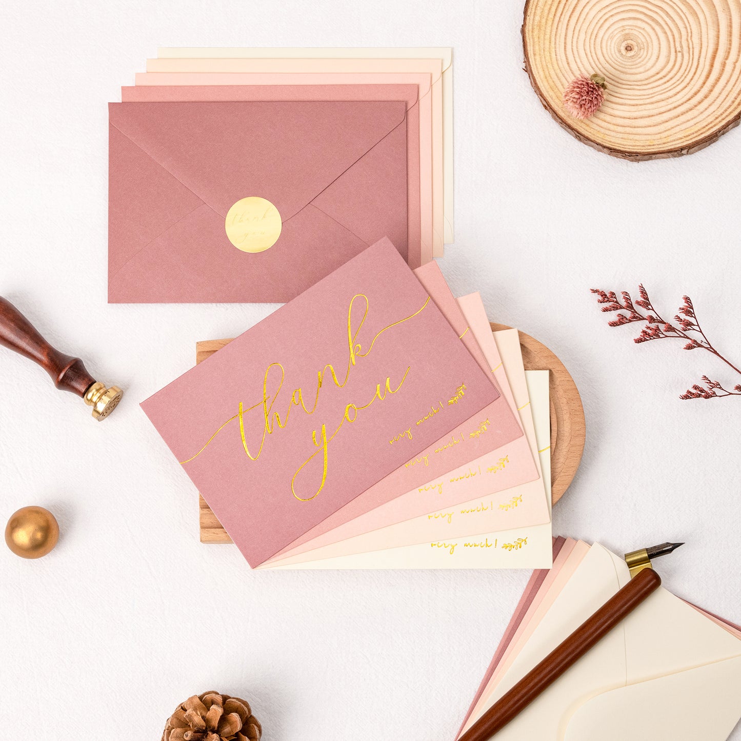 Crisky 50 Pcs Dusty Rose Thank You Cards With 50 Envelopes & 50 Stickers Simple, Chic, Elegant Greeting Cards Perfect for: Wedding/Business/Birthday/Graduation etc. 4 x 6 inches 50 Pack