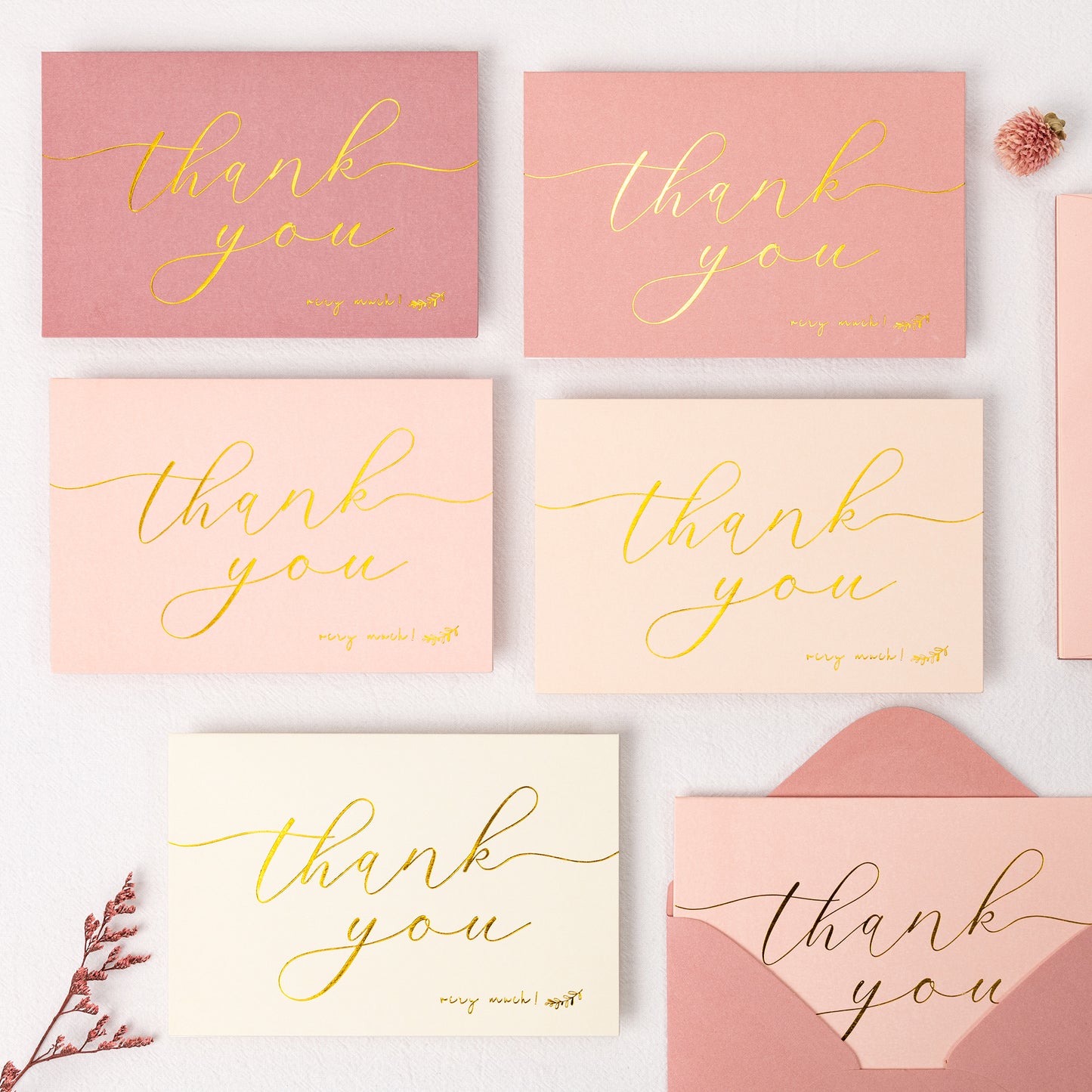Crisky 50 Pcs Dusty Rose Thank You Cards With 50 Envelopes & 50 Stickers Simple, Chic, Elegant Greeting Cards Perfect for: Wedding/Business/Birthday/Graduation etc. 4 x 6 inches 50 Pack