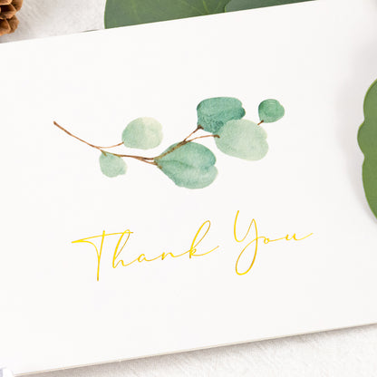 Crisky 100 PK Greenery Thank You Cards with Envelopes Bulk - 5 x 3.5 Inches Gold Greenery Thank You Cards Notes for Wedding, Baby Shower, Bridal Shower, Small Business, Birthday