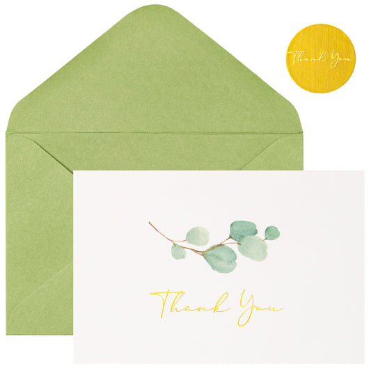 Crisky 100 PK Greenery Thank You Cards with Envelopes Bulk - 5 x 3.5 Inches Gold Greenery Thank You Cards Notes for Wedding, Baby Shower, Bridal Shower, Small Business, Birthday