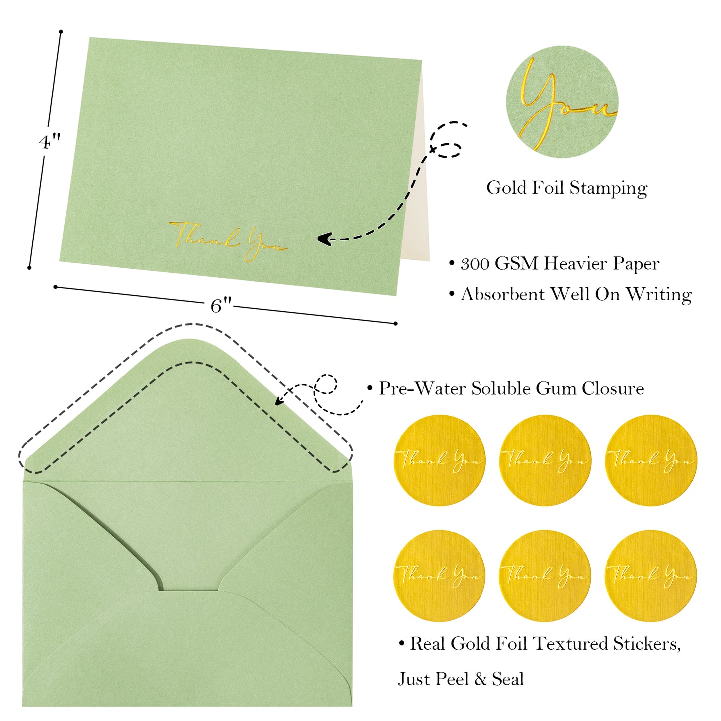 Crisky 50 Pack Thank You Greeting Cards With Envelope Sage Green Thank You Cards for Wedding/Bridal Shower/Baby Shower/Business/Graduation