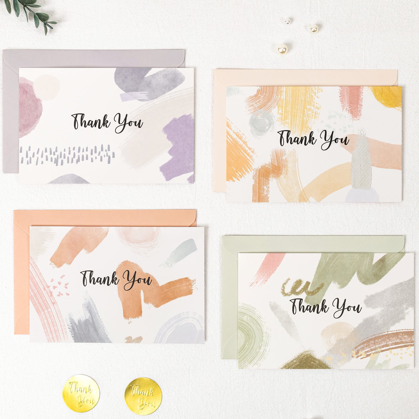 Crisky 50 Pack Morandi Thank You Cards with Envelopes and Stickers Set 4 assorted Greeting Note Cards for Wedding, Baby Shower,Bridal Shower, Graduation, Business