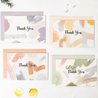 Crisky 50 Pack Morandi Thank You Cards with Envelopes and Stickers Set 4 assorted Greeting Note Cards for Wedding, Baby Shower,Bridal Shower, Graduation, Business