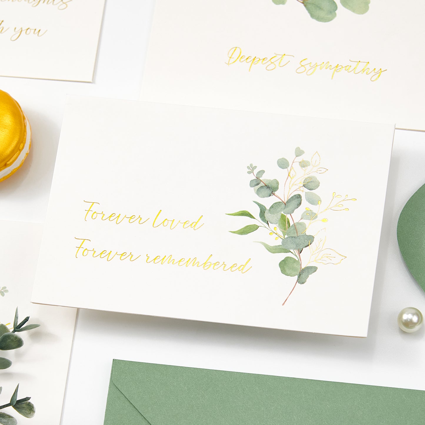 Crisky 12 Pack Greenery Gold Foil Sympathy Cards with Envelopes Boxed 4 Assortment Condolence/Bereavement Cards