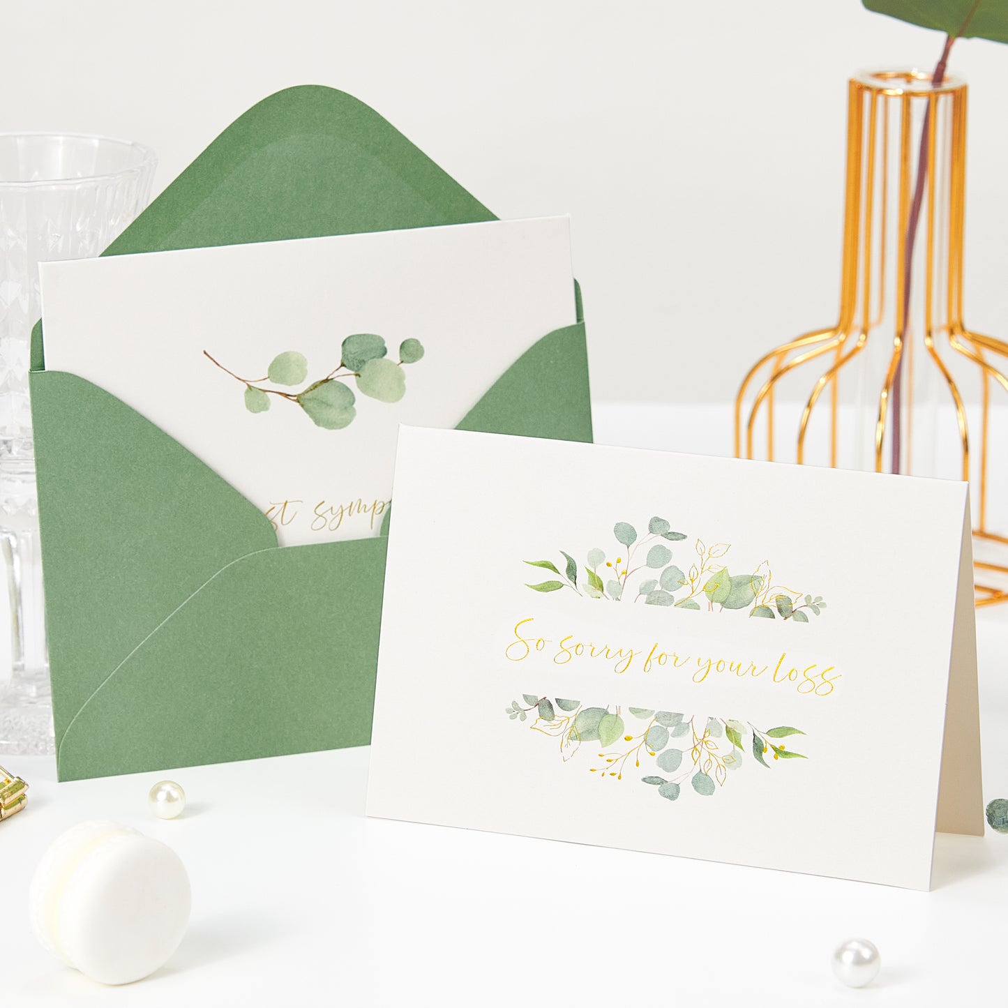 Crisky 12 Pack Greenery Gold Foil Sympathy Cards with Envelopes Boxed 4 Assortment Condolence/Bereavement Cards