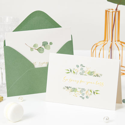 Crisky 12 Pack Greenery Gold Foil Sympathy Cards with Envelopes Boxed 4 Assortment Condolence/Bereavement Cards