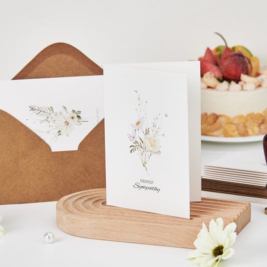 Crisky 25 Pack Watercolor White WildFlower Sympathy Cards with Envelopes Boxed 4 Assortment Condolence/Bereavement Cards