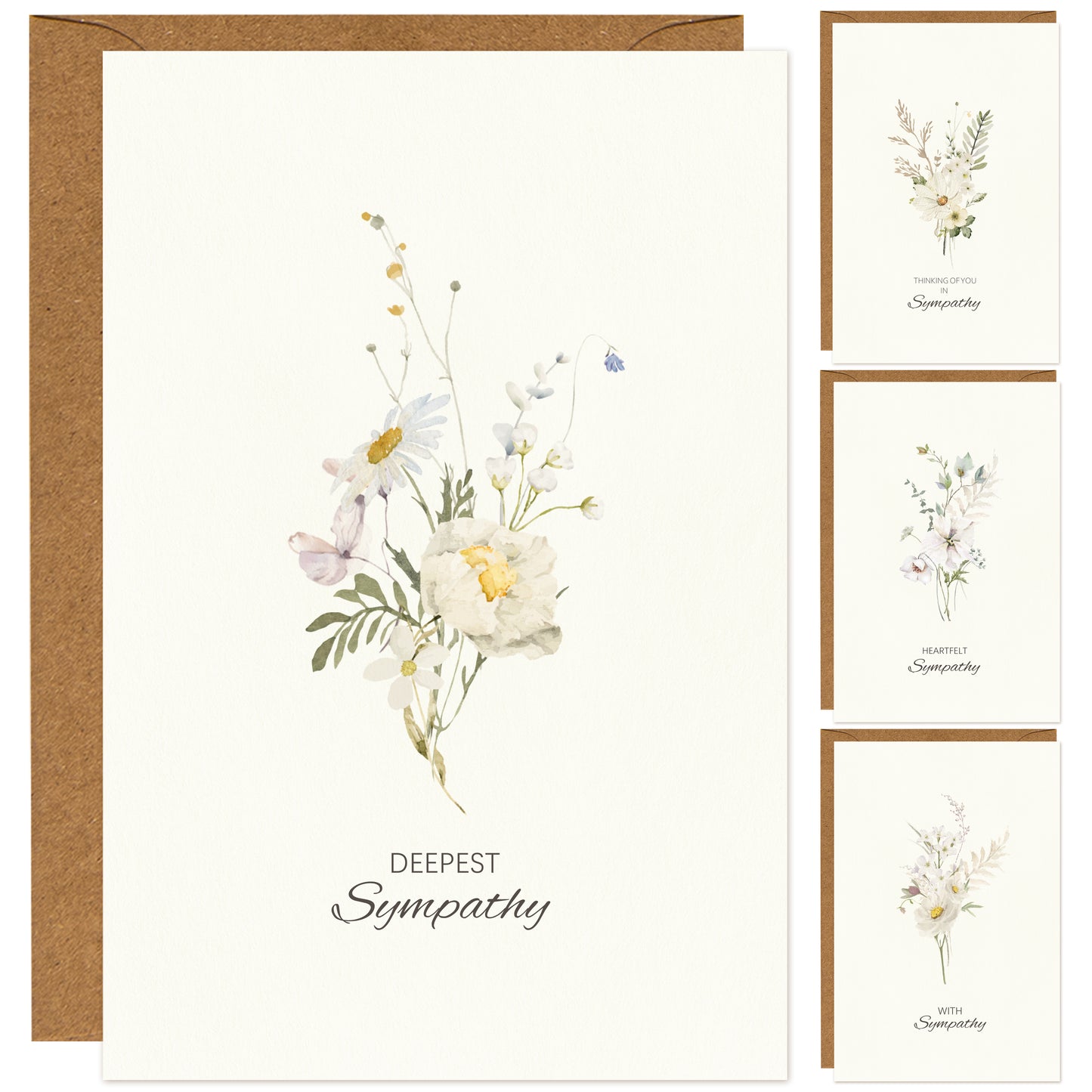 Crisky 12 Pack Watercolor White WildFlower Sympathy Cards with Envelopes Boxed 4 Assortment Condolence/Bereavement Cards