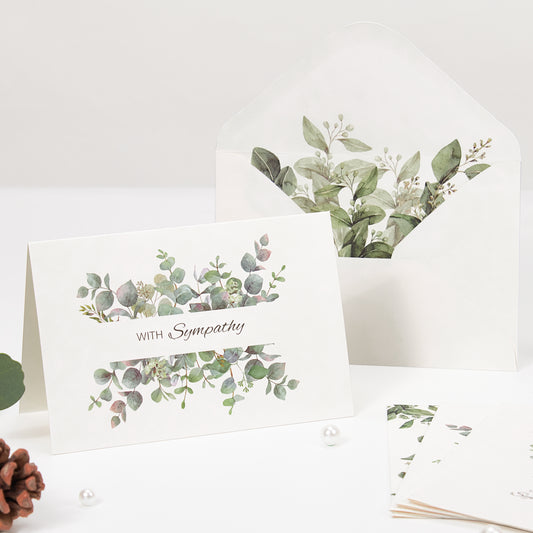 Crisky 4 Pack Greenery Eucalyptus Sympathy Cards with Envelopes sealed 4 Assortment Condolence/Bereavement Cards