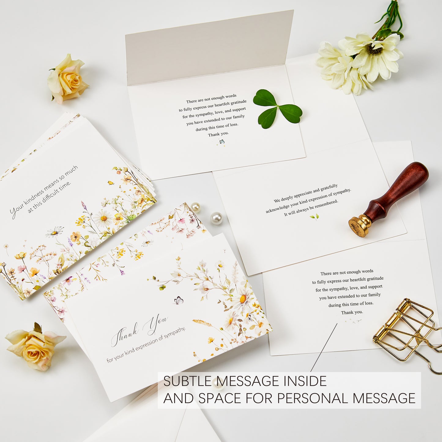 Crisky 25 Pack Funeral Thank You Cards with Envelopes, Stickers & Message Inside Watercolor Wildflowers Bereavement Sympathy Cards for Funeral Family Friends Boxed 5 Assortment