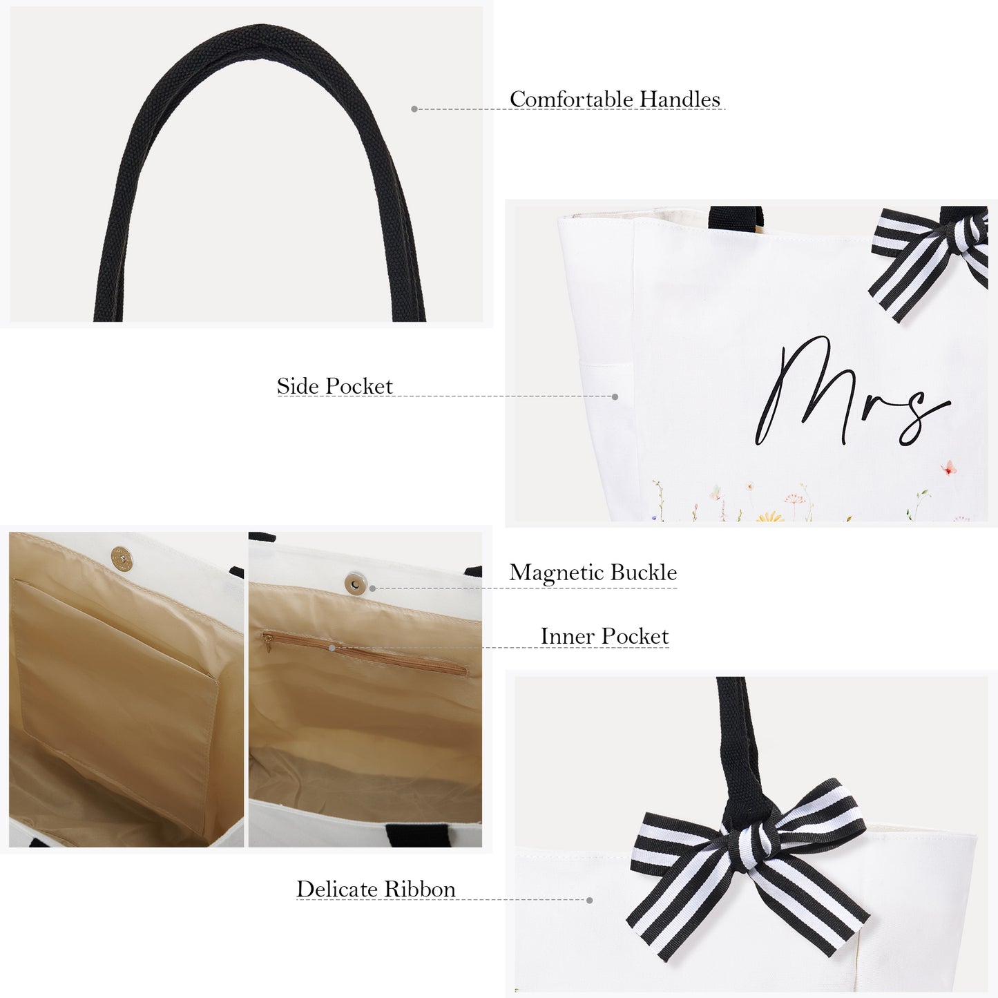 Crisky Mrs Canvas Tote Bag,Bride Bag, Bridal Shower Gifts for Bride, mrs Bag, Wedding Giftts, Engagement Gifts, Future Mrs Gifts, Bachelorette Party 13.8" x 12.4" x 6"