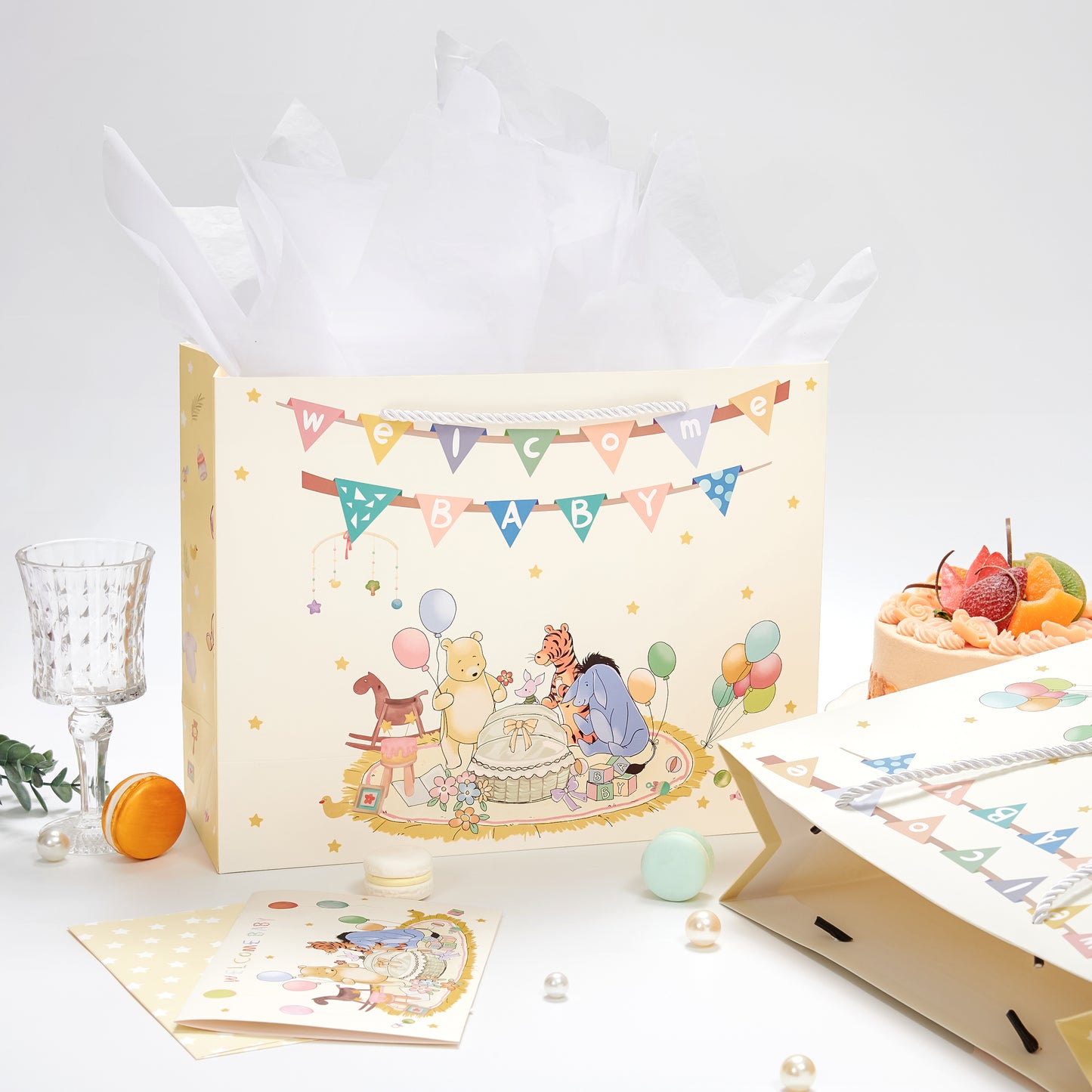 Crisky 13" Large Baby Gift Bag with Tissue Paper and Card for Baby Shower Gender Reveal Parties (Little Bear Animal Design)